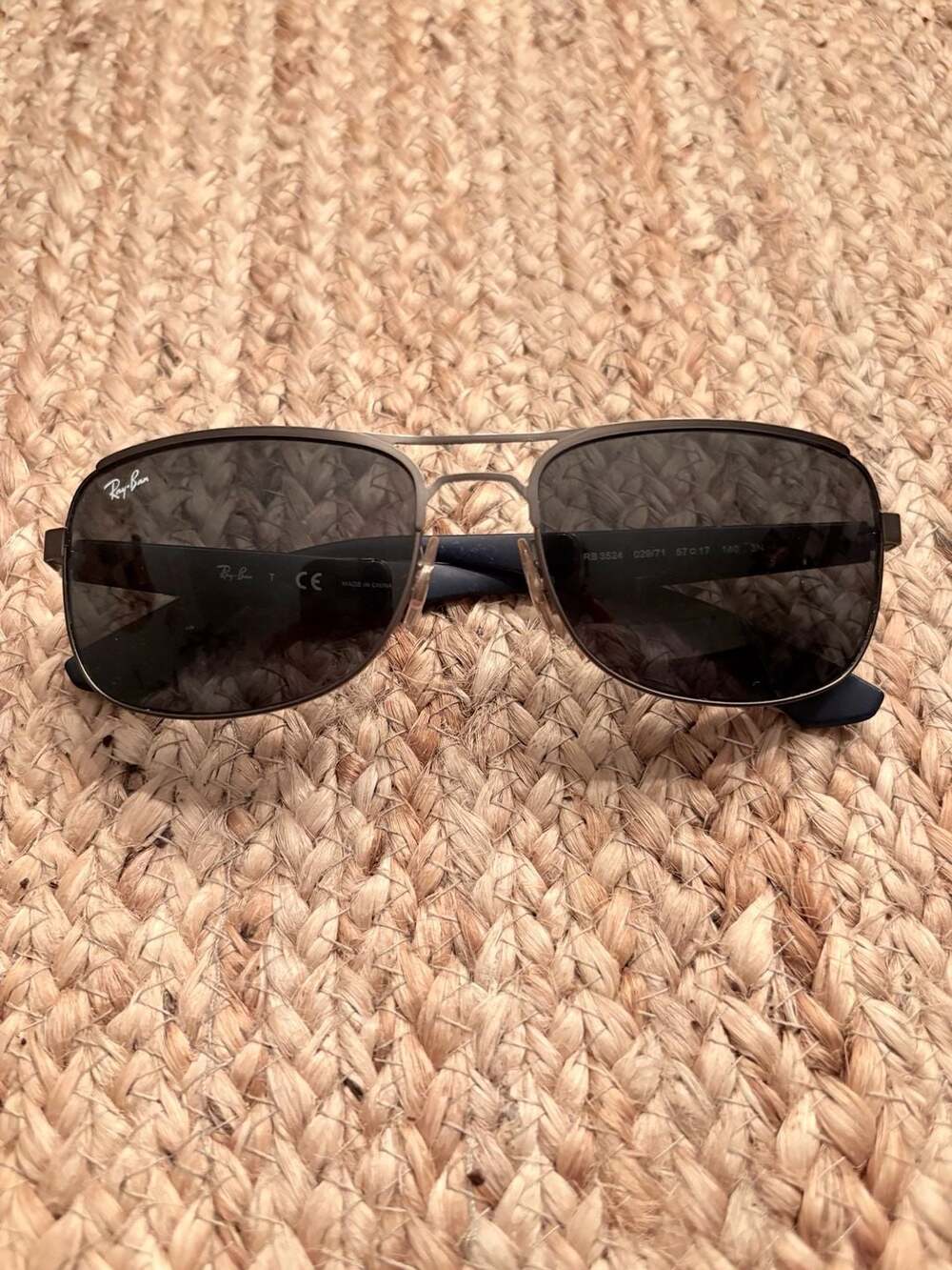 Ray-Ban RB3524 029/71 Gunmetal and Blue Square Aviator Sunglasses